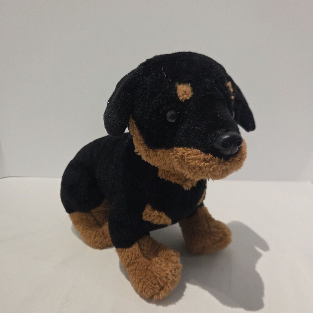 Wild Republic Brown Black Dog Rottweiler Plush Stuffed Animal Sitting 12"